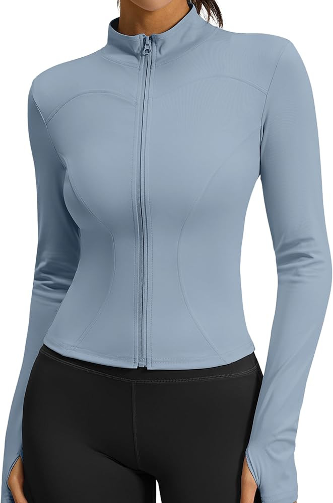 Athletic Jackets For Women Full Zip, Lightweight Long Sleeve Workout Jackets With Thumb Holes | Amazon (US)