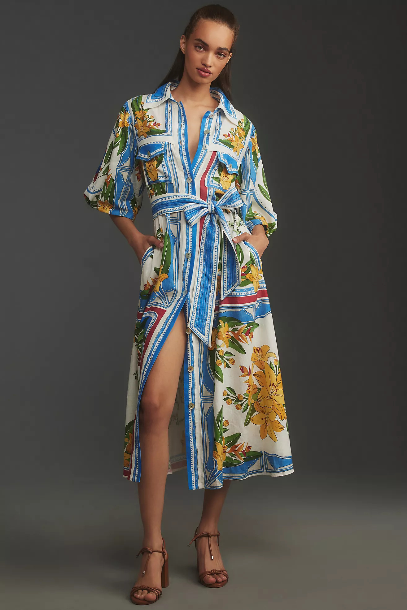 Farm Rio Tropical Destination Tie-Waist Midi Dress | Anthropologie (US)