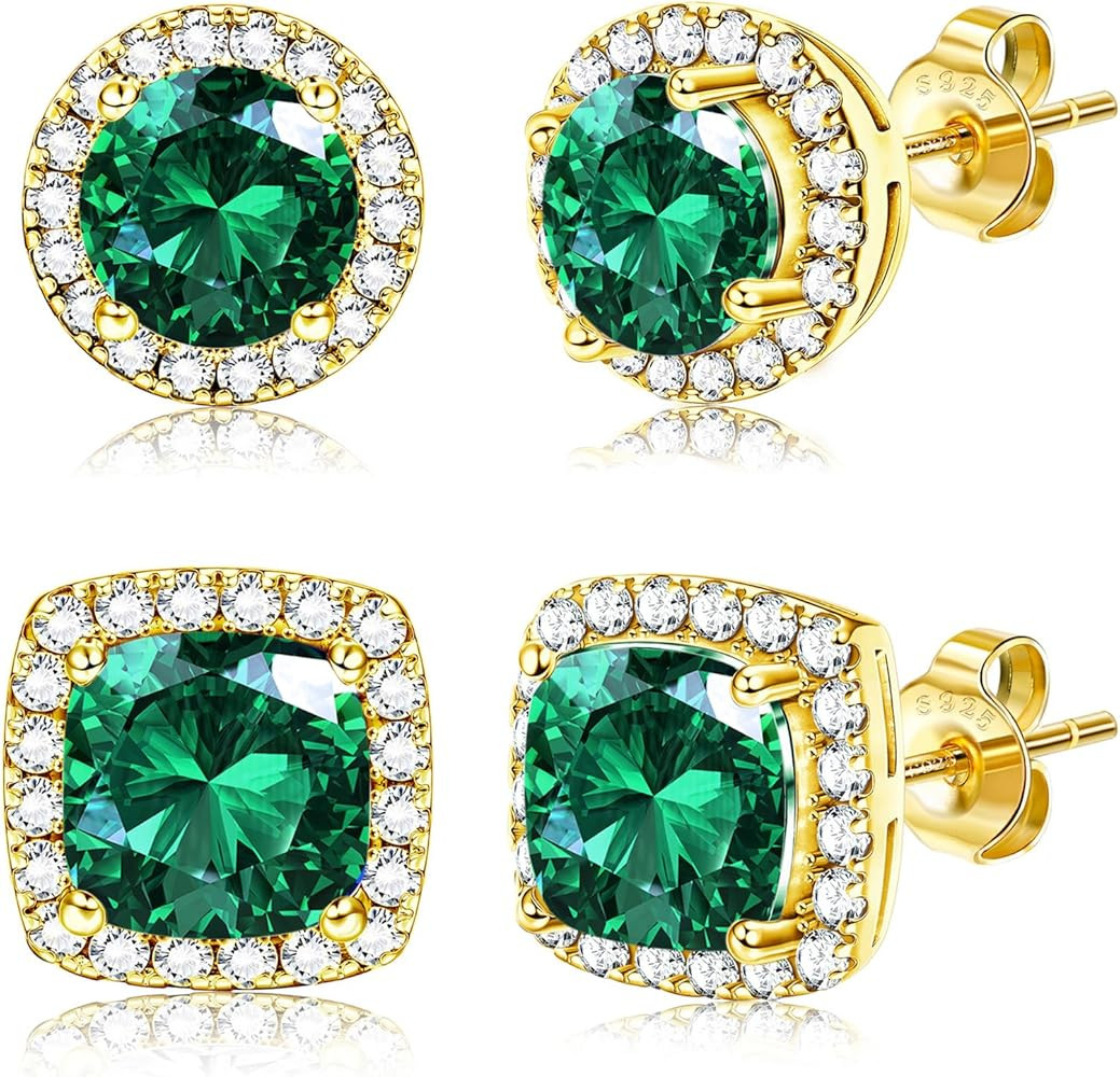 Hayoso 18K Gold Plated Halo Stud Earrings 925 Sterling Silver Cubic Zirconia Stud Earrings Round ... | Amazon (US)