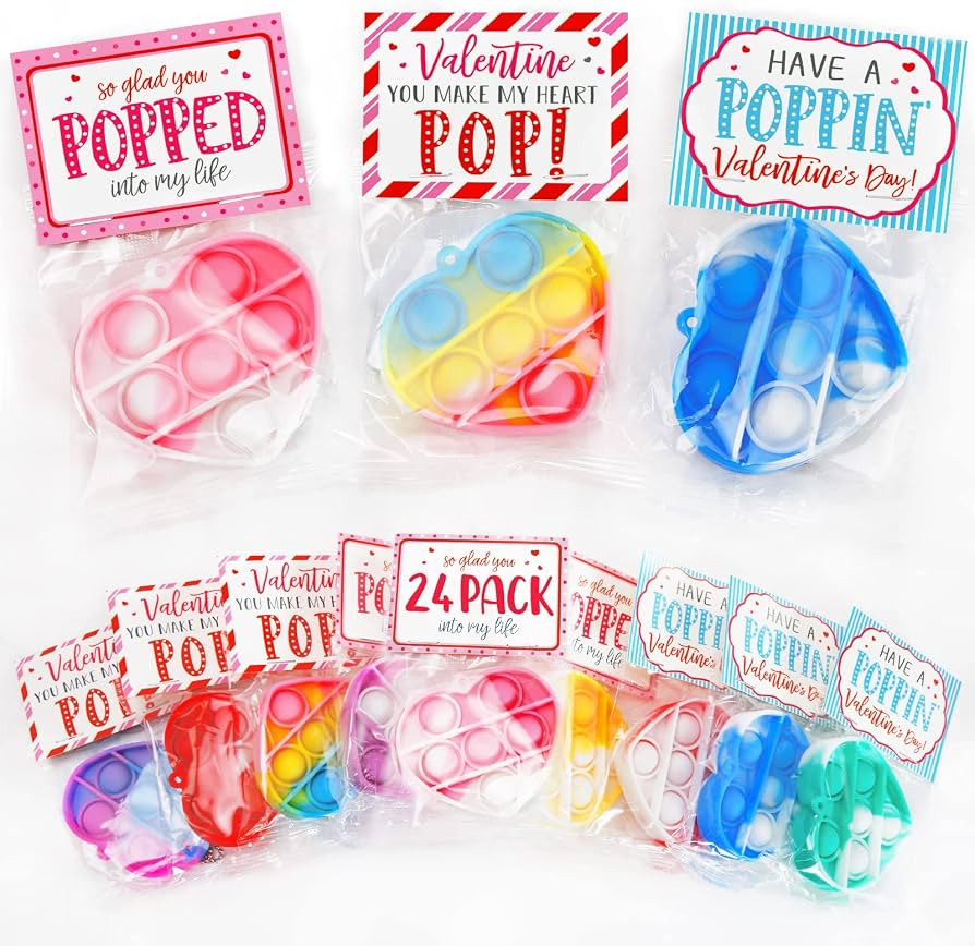 Valentines Day Gifts for Kids - Valentines Day Cards for Kids - Set of 24 Pop Heart Fidget Toys B... | Amazon (US)