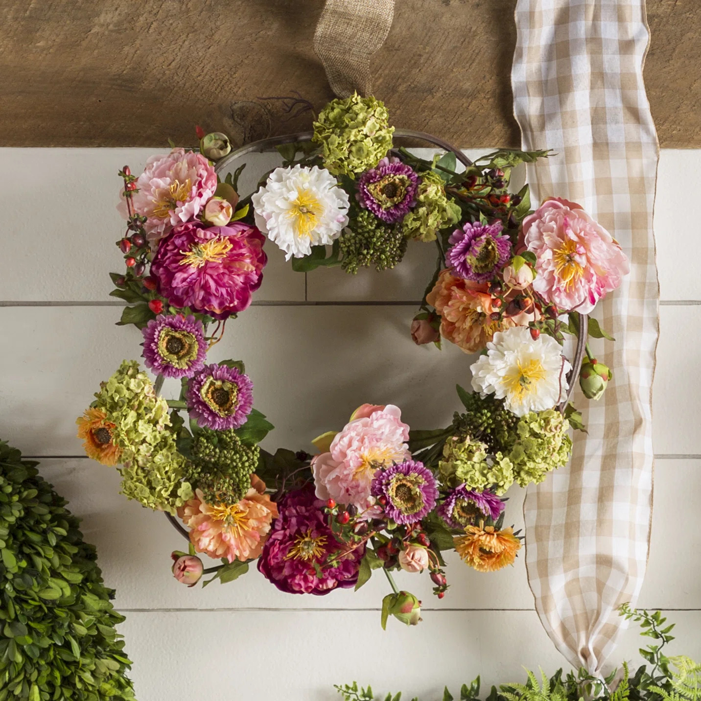 Faux Peony Polyester 24'' Wreath | Wayfair North America