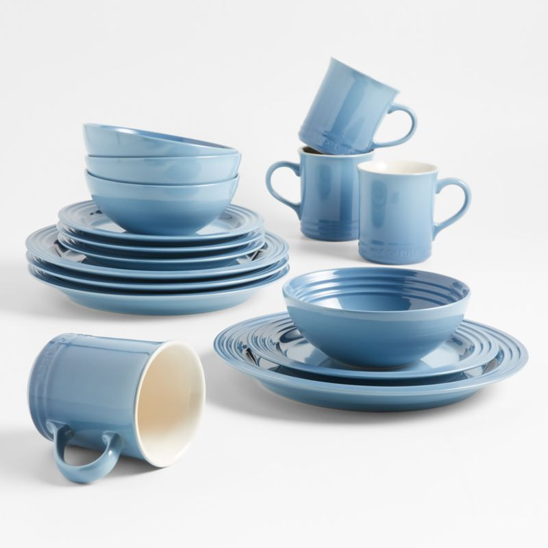 Le Creuset 16-Piece Chambray Blue Dinnerware Set | Crate & Barrel | Crate & Barrel