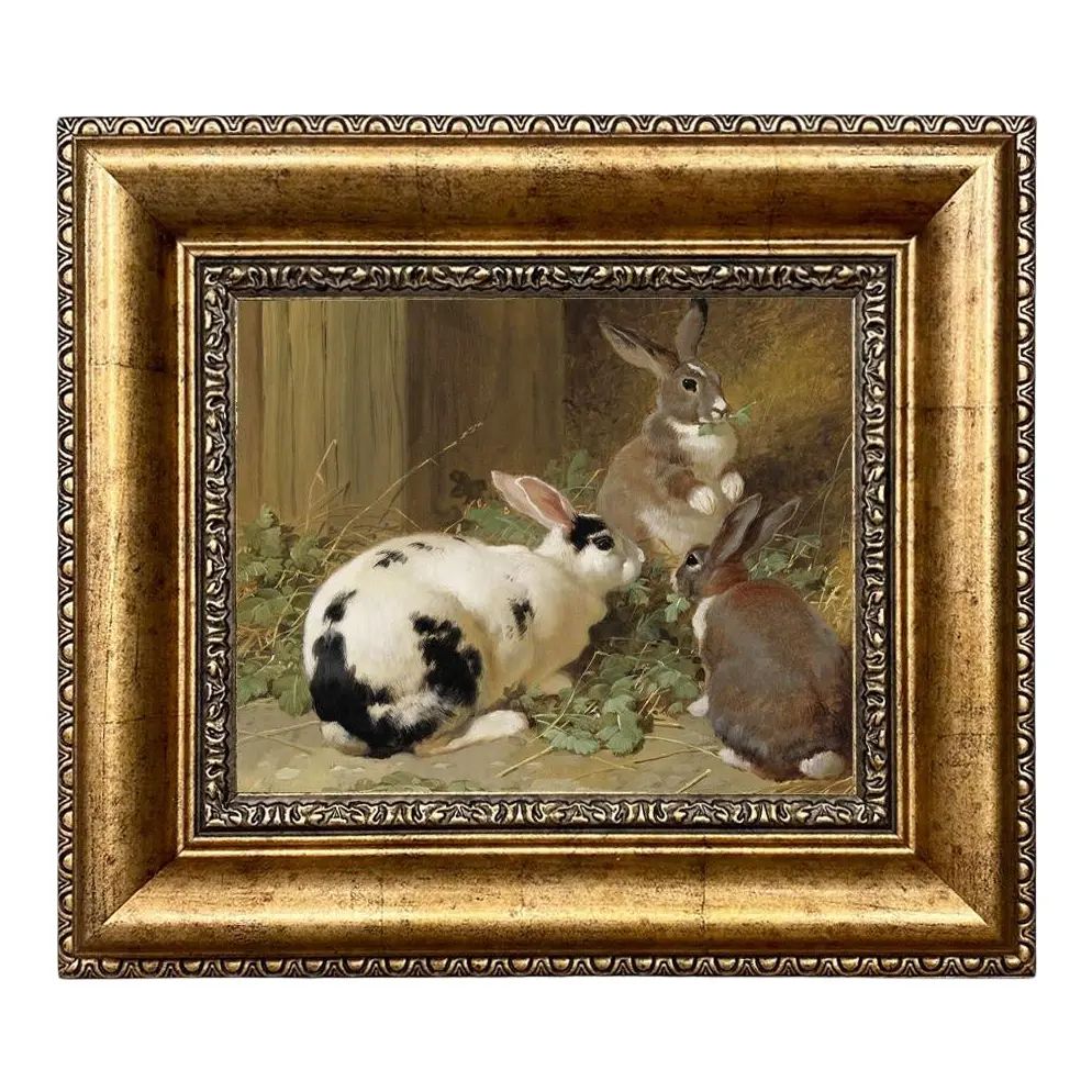 "Three Rabbits" Contemporary Reproduction Print on Canvas, Framed | Chairish