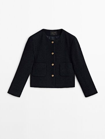 Textured coat with gold buttons | Massimo Dutti UK