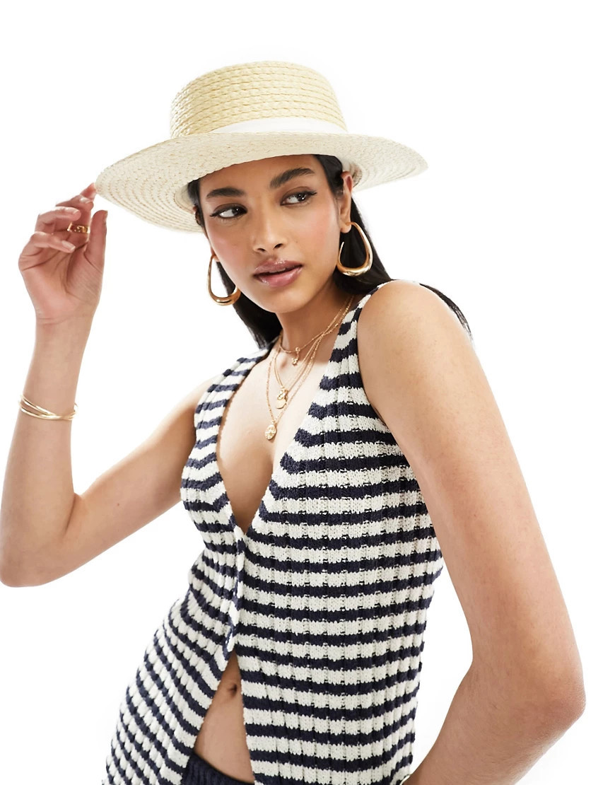 ASOS DESIGN straw boater hat with white band-Neutral | ASOS (Global)