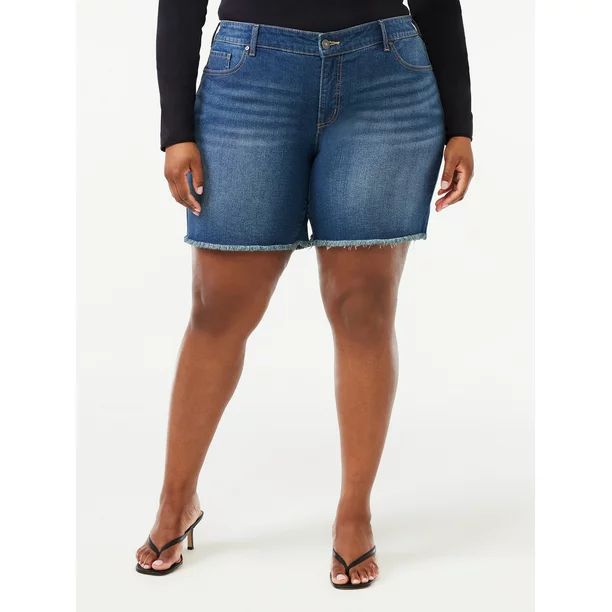 Sofia Jeans by Sofia Vergara Women's Plus Size Gabriella Destructed Hem Bermuda Shorts | Walmart (US)
