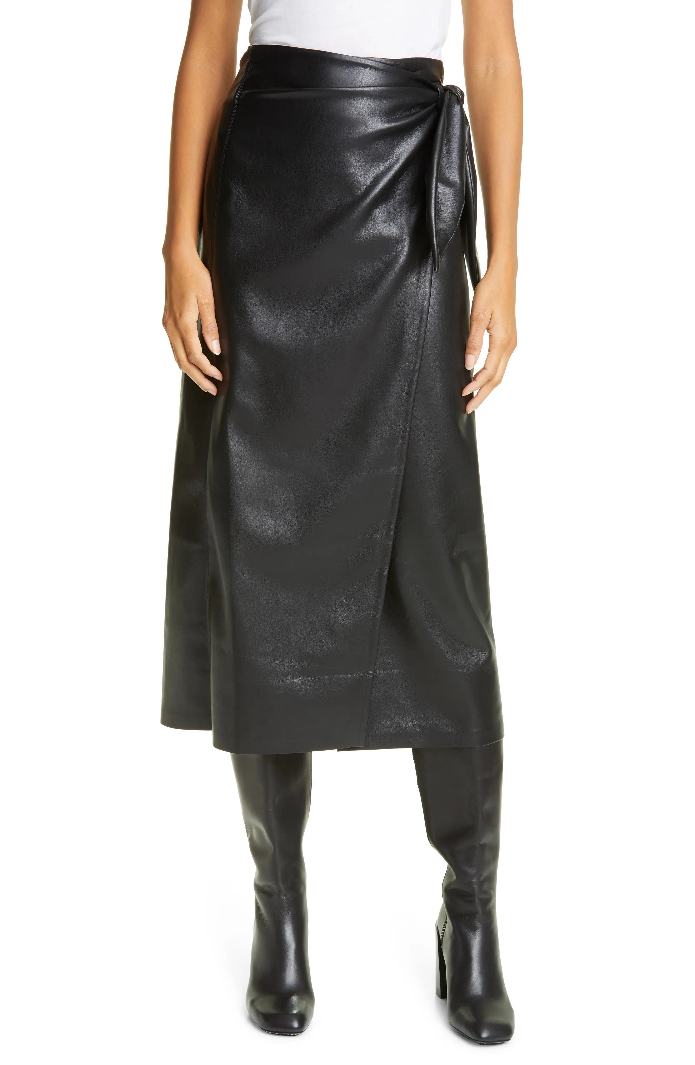 Nanushka Amas Vegan Leather Wrap Skirt in Black at Nordstrom, Size Small | Nordstrom