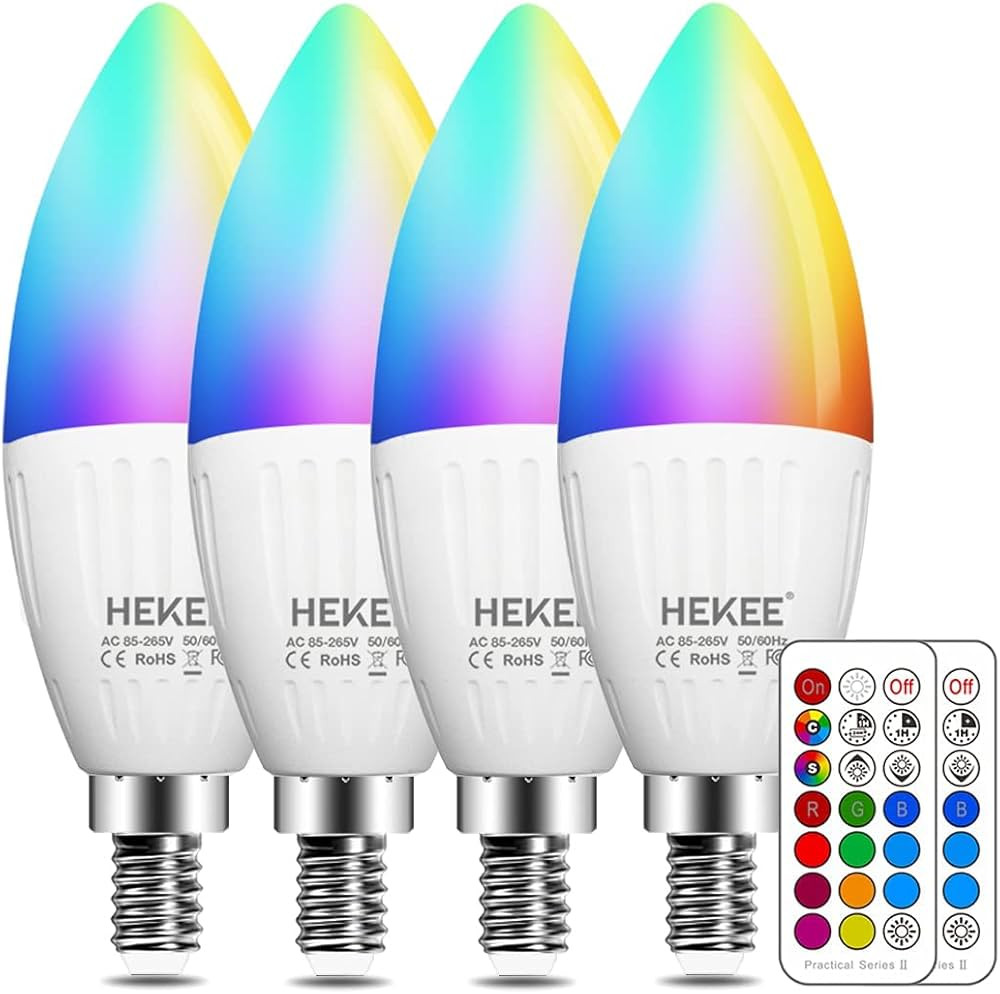 HEKEE E12 LED Candelabra Light Bulbs, Color Changing Candle, B11 40W Incandescent Equivalent, 450... | Amazon (US)