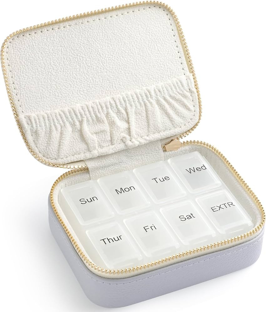 Genuine Leather Travel Pill Organizer Box Case 1 Times a Day for Purse for Women, Cute Medicine P... | Amazon (US)