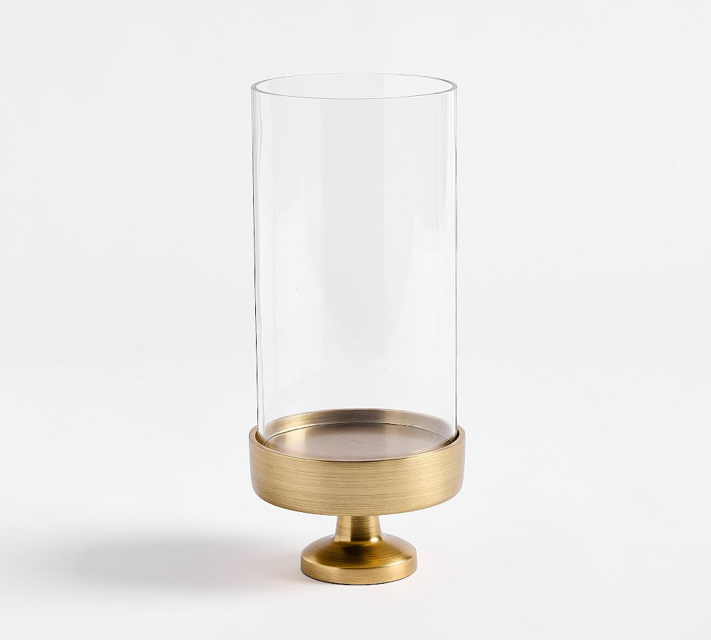 Monique Lhuillier Salerno Hurricane: Large Pillar Candle Holder - Brass | Pottery Barn (US)