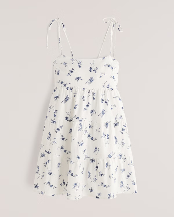 Tie-Strap Tiered Mini Dress | Abercrombie & Fitch (US)