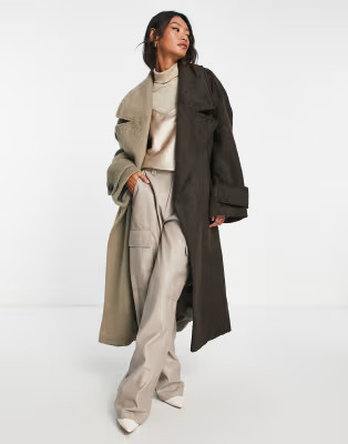 ASOS DESIGN smart half and half oversized coat in stone | ASOS (Global)