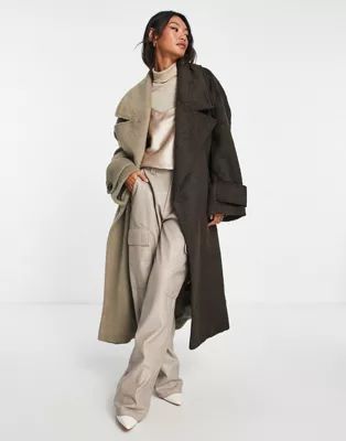 ASOS DESIGN smart half and half oversized coat in stone | ASOS (Global)