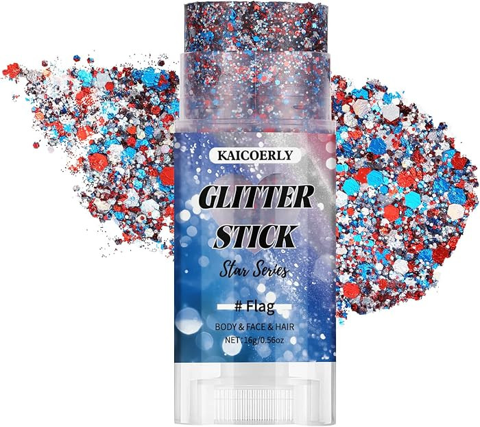 Red White Blue Face Body Glitter Stick, Chunky Sequins Body Face Glitter for Women, Sparkle Patri... | Amazon (US)