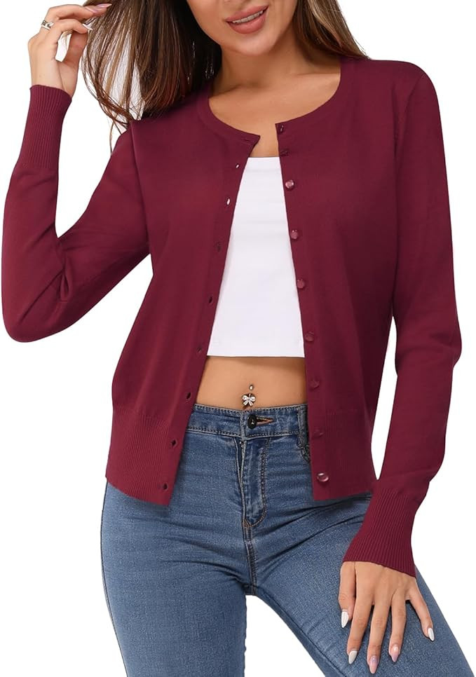 Newshows Women's Lightweight Button Down Cardigan Long Sleeve Casual Crew Neck Soft Knit Cardigan... | Amazon (US)