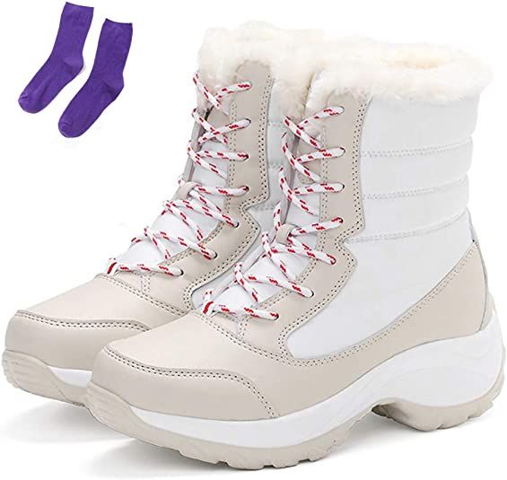 KISSOURBABY Women's Fur Lining Winter Boots Outdoor Waterproof Snow Boots | Amazon (US)