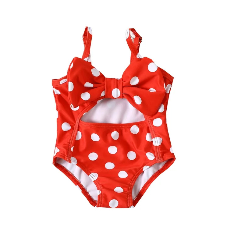 Toddler Swimsuit One Piece Sleeveless Polka Dot Red Black Yellow Red Bathing Suit Swimwear,Size 1... | Walmart (US)