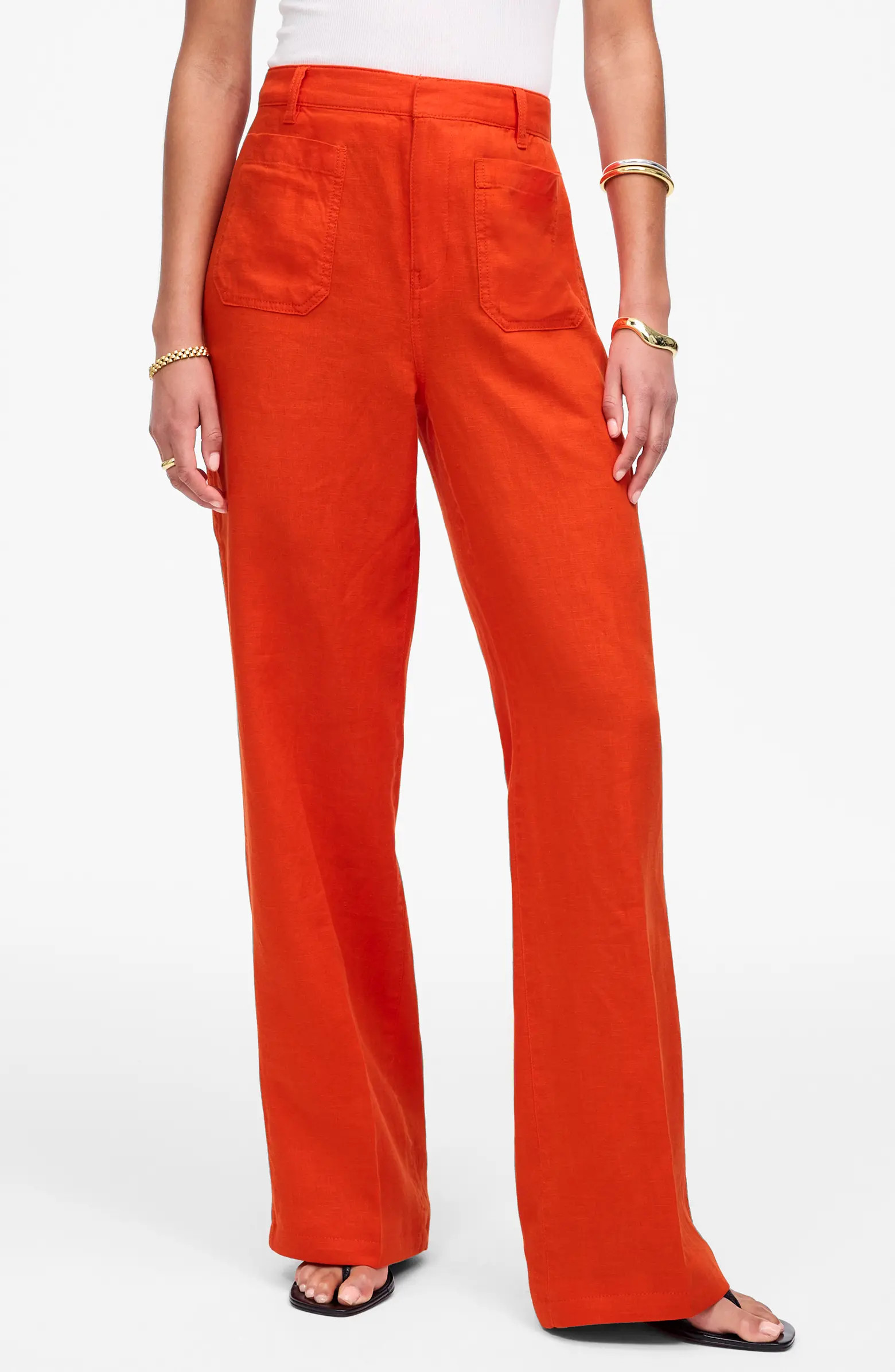 Madewell Patch Pocket Linen Flare Pants | Nordstrom | Nordstrom