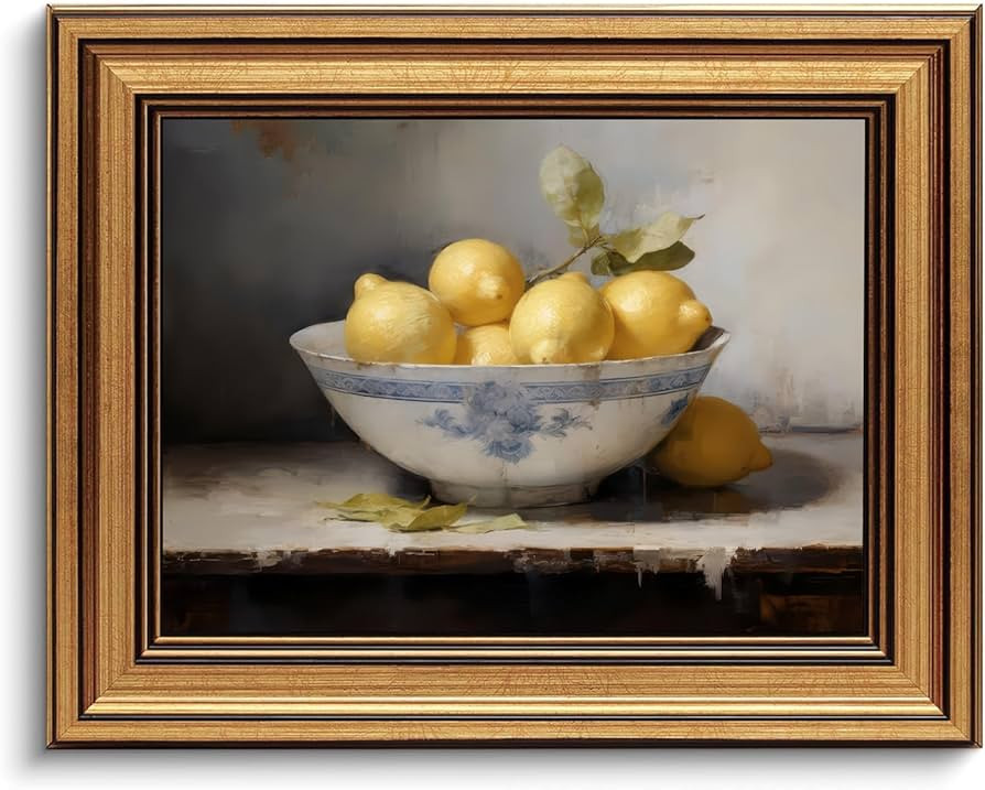 Gold Framed Wall Art Vintage Lemons Still Life Canvas Art Farmhouse Fruits Picture Wall Decor Ant... | Amazon (US)