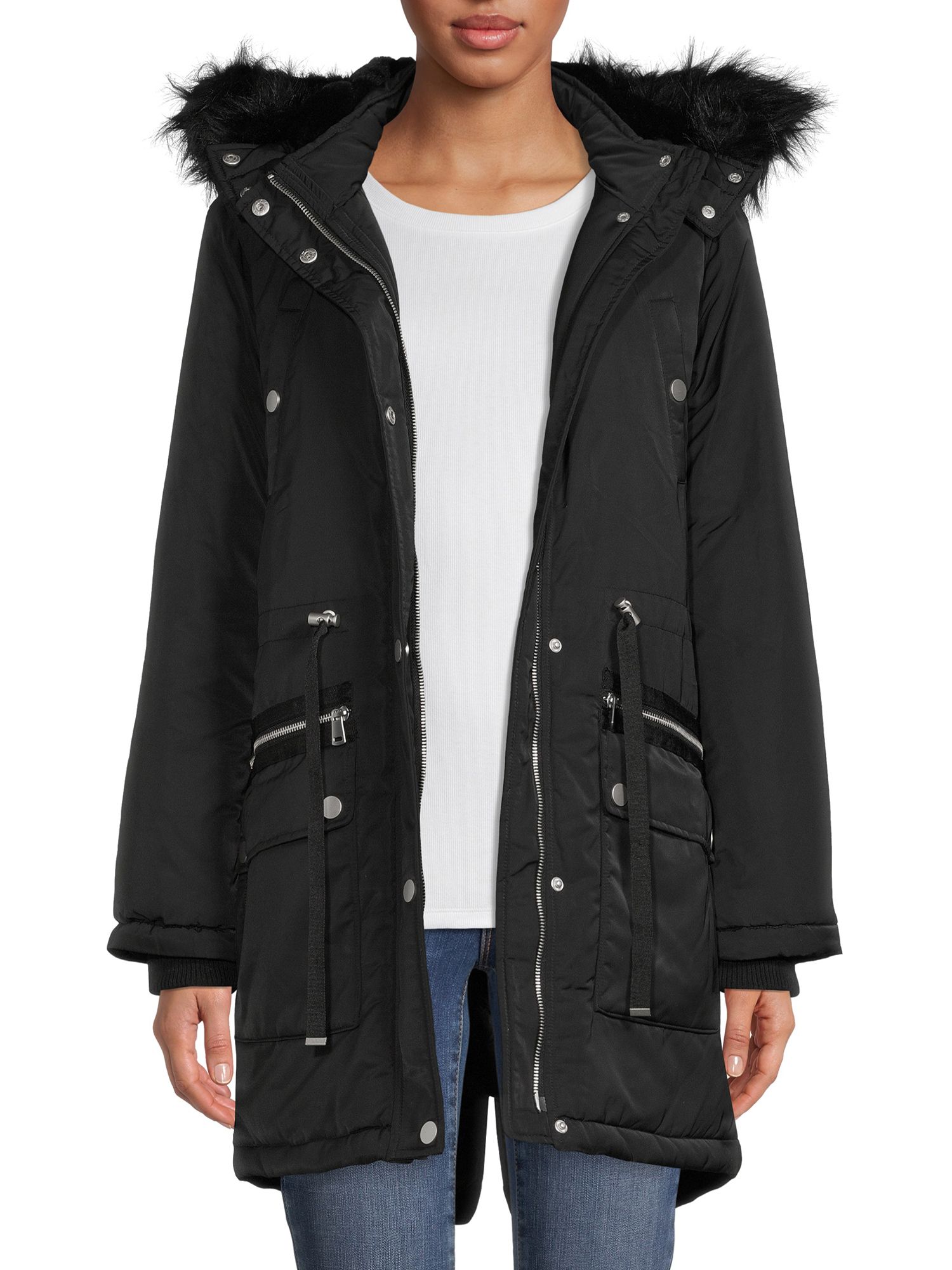 Time and Tru Women's and Plus Anorak Coat with Faux Fur Trim Hood | Walmart (US)