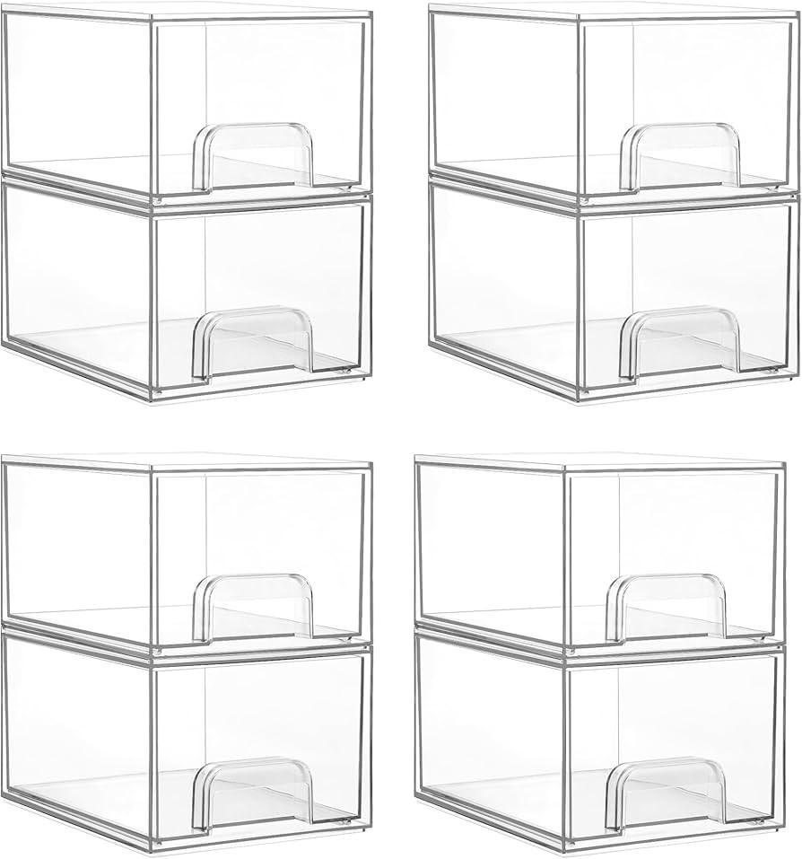 Vtopmart 8 Pack Small Clear Stackable Storage Drawers, Acrylic Bathroom Makeup Organizer, Plastic... | Amazon (US)