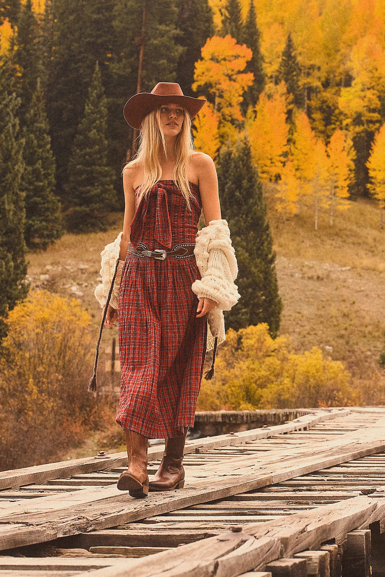 Damson Madder Mia Shirred Plaid Midi Dress | Anthropologie (US)