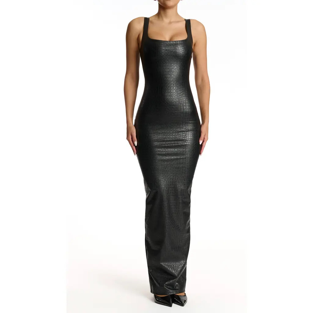 Naked Wardrobe Croc Embossed Faux Leather Body-Con Dress in Black at Nordstrom Rack, Size X-Small | Nordstrom Rack