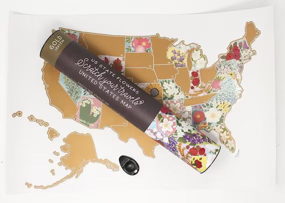 Scratch Your Travels State Flowers USA Map | Scratch Off Map | Travel United States Map Gift |  P... | Etsy (US)