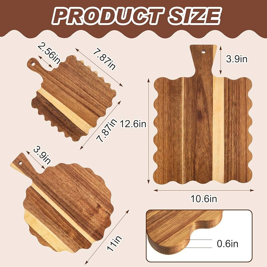 Novabright 3 Pcs Acacia Wood Scalloped Cutting and Chopping Board Decorative Cutting Boards for K... | Amazon (US)
