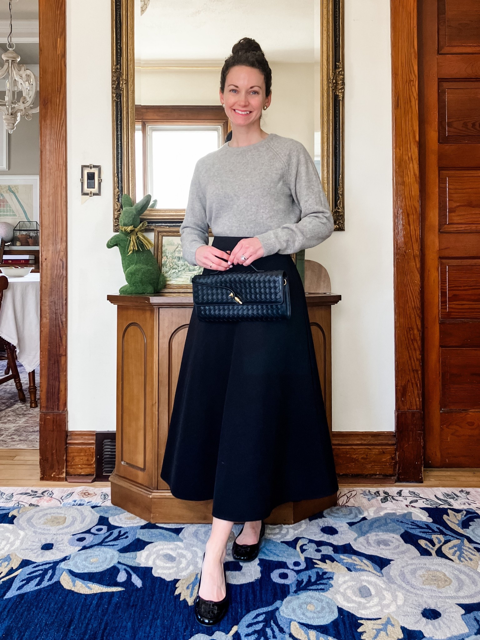 A Parisian chic spring outfit!
Yak wool sweater from Quince. 
Black skirt from Amazon. 
Black woven handbag from Chicwish. 
Ballet flats are old from Tory Burch, linking similar. 
Petite outfit. Parisian outfit. Modest outfit. Classic outfit. Neutral outfit. Spring outfit  

#LTKOver40 #LTKPetite #LTKmomlife