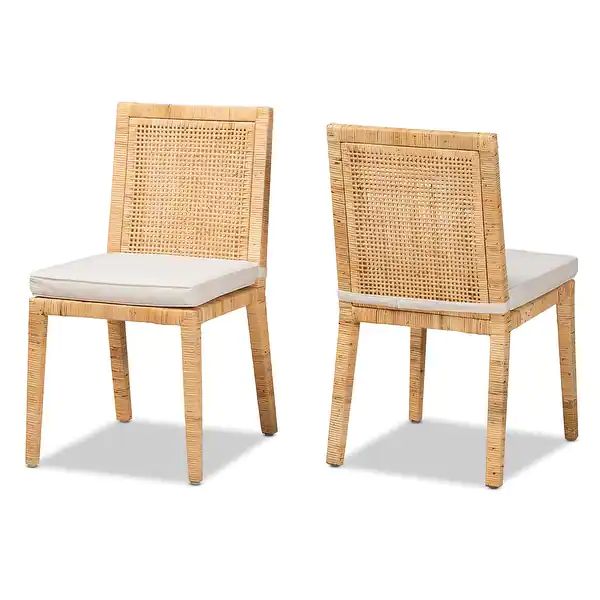 Sofia Modern Natural Finished Wood and Rattan 2-PC Dining Chair Set | Bed Bath & Beyond
