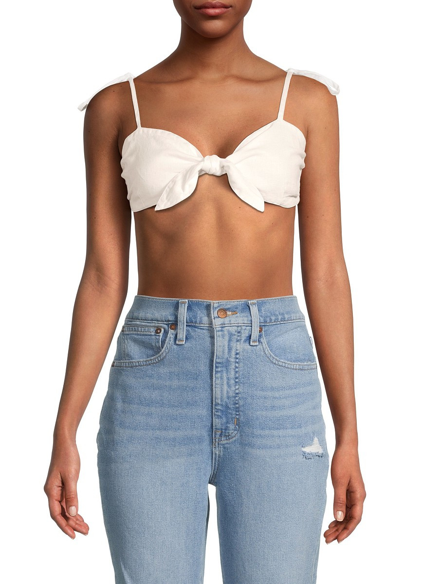 DL1961 Women's Tie-Front Crop Top - White - Size L | Saks Fifth Avenue OFF 5TH