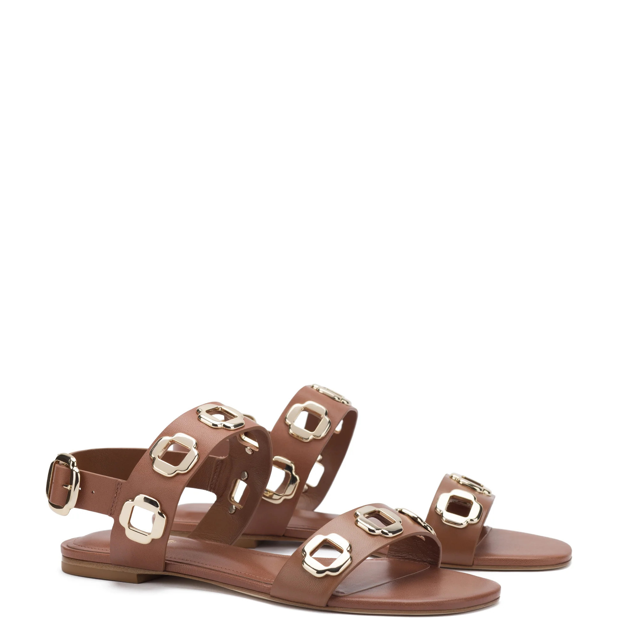 Milan Flat Sandal In Caramel Leather | Larroude