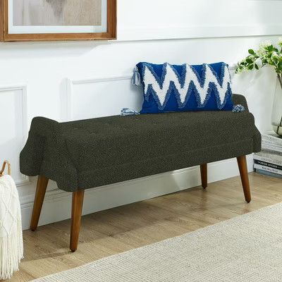 PAGED 44.88 Inch Ottoman Bench Modern Upholstered Bench with Soft Cushion, Irregular Arms and Wooden Legs for Living Room, Bedroom, Entryway, Green | Target