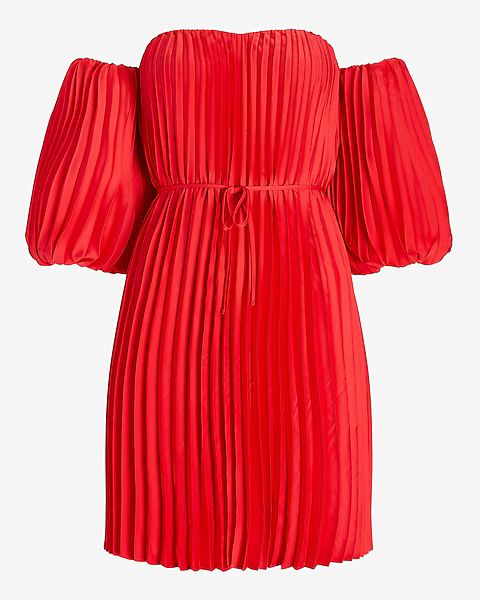 Pleated Belted Off The Shoulder Trapeze Dress | Express
