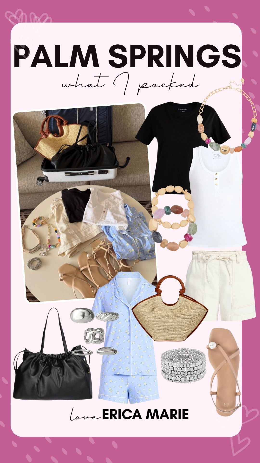 I was ready for some quiet, alone time in Palm Springs and Walmart knew what I needed. I packed a comfy basic tee, sleeveless henley, midsize approved pull on shorts, cozy blue pajamas, springtime handbags, cute sandals and fun jewelry.
Spring outfit inspiration, midsize approved spring outfit, soft pajama set

#LTKMidsize #LTKOver40 #LTKSeasonal