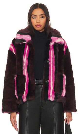 Traci Coat in Burgundy Stripe | Revolve Clothing (Global)