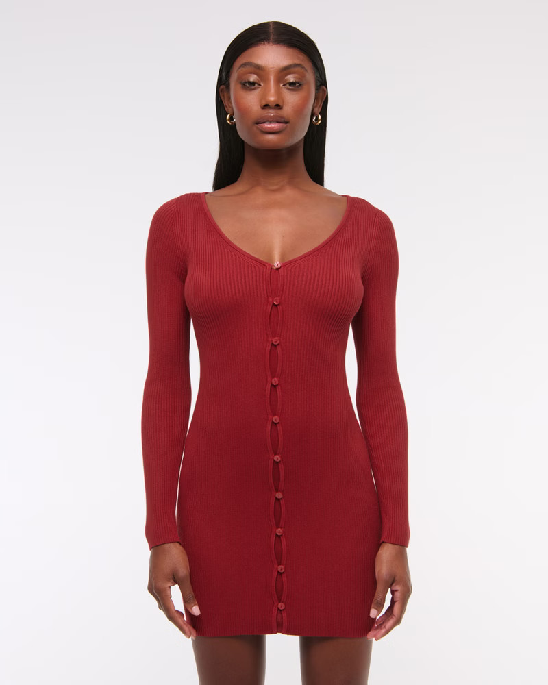 Long-Sleeve Deep-V Mini Sweater Dress | Abercrombie & Fitch (US)