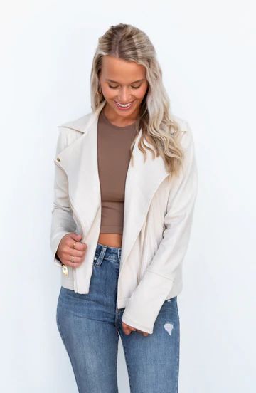 PRE-ORDER: Always Iconic Ivory Faux Leather Moto Jacket | Apricot Lane Boutique