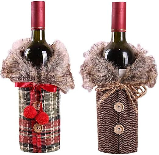 2pcs Christmas Sweater Wine Bottle Cover, Collar & Button Coat Design Wine Bottle Sweater,Wine Bo... | Amazon (US)