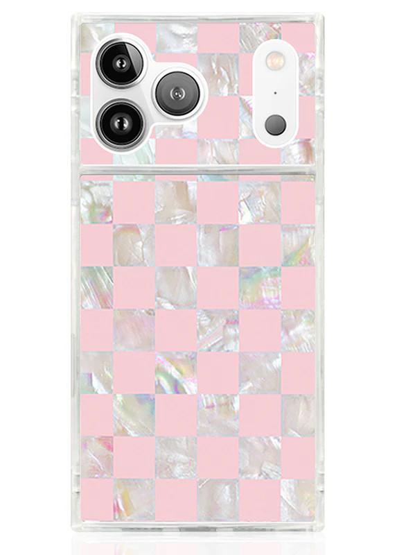 SQUARE® Pink Checkered Mother of Pearl iPhone Case | FLAUNT