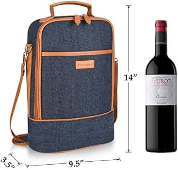 Tirrinia Insulated 2 Bottle Wine Tote Bag - Wine Tumbler Glass Cooler Carrier for BYOB Restaurant... | Amazon (US)