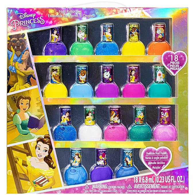 Townley Girl Disney Princess Belle 18 Pcs Non-Toxic Peel-Off Water-Based Safe Quick Dry Nail Poli... | Amazon (US)