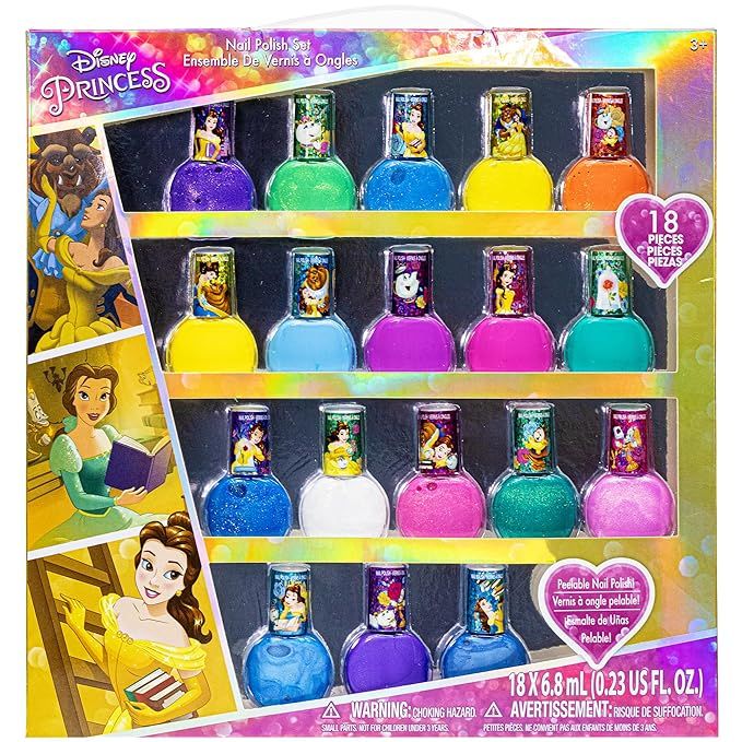 Townley Girl Disney Princess Belle 18 Pcs Non-Toxic Peel-Off Water-Based Safe Quick Dry Nail Poli... | Amazon (US)