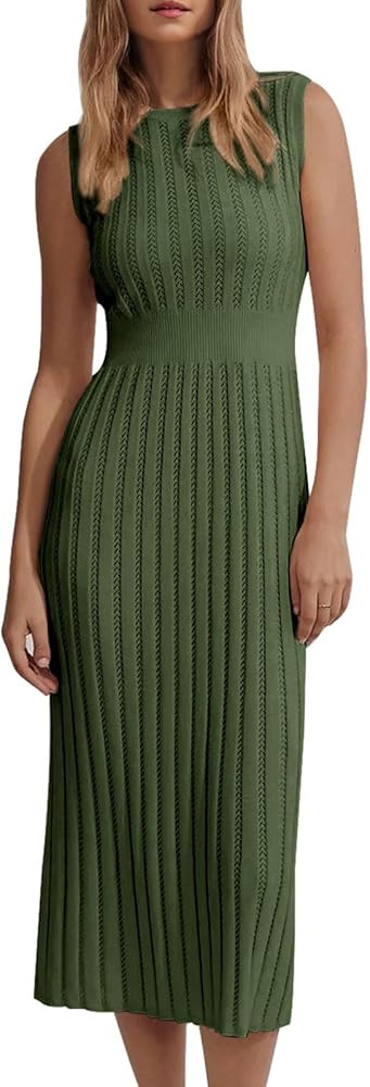 Danedvi Women's Knit Midi Tank Dress 2024 Fall Sleeveless Ribbed Crew Neck Bodycon Casual Basic G... | Amazon (US)