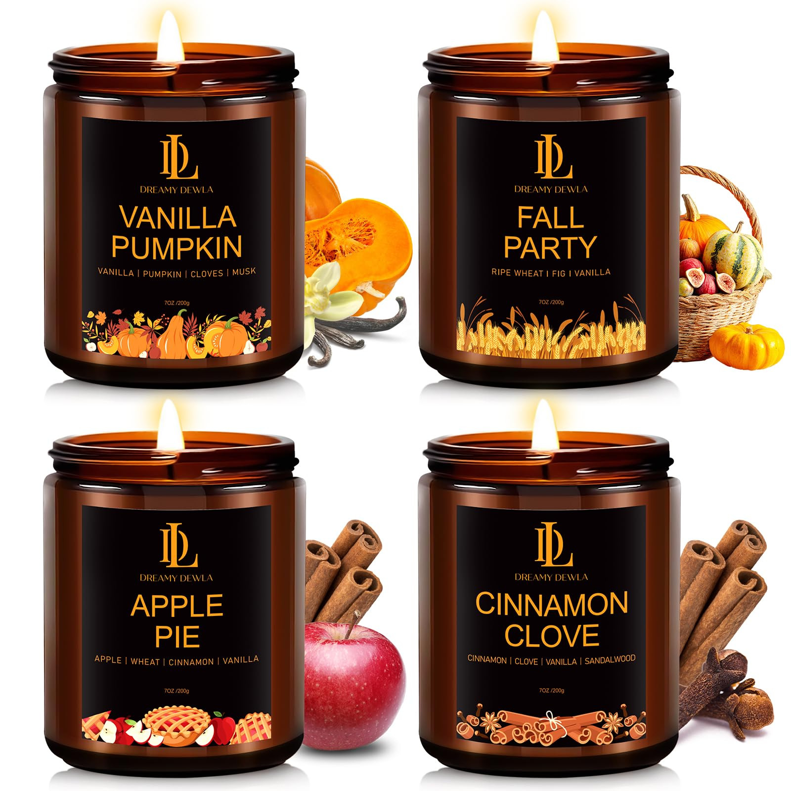 Fall Candle Set, Fall Scented Candles for Home, 4 Pack Soy Candle Set, Autumn Gifts for Women Men... | Amazon (US)