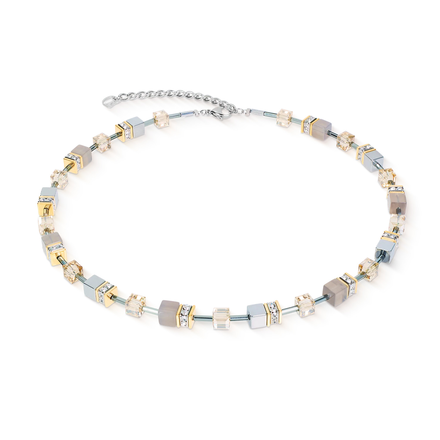GeoCUBE\u00ae Necklace Agate & Hematite grey-gold | Coeur de Lion