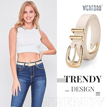 WERFORU Women Leather Belt Fashion Leather Waist Belt for Pants Jean Ladies Western Belt with Gol... | Amazon (US)