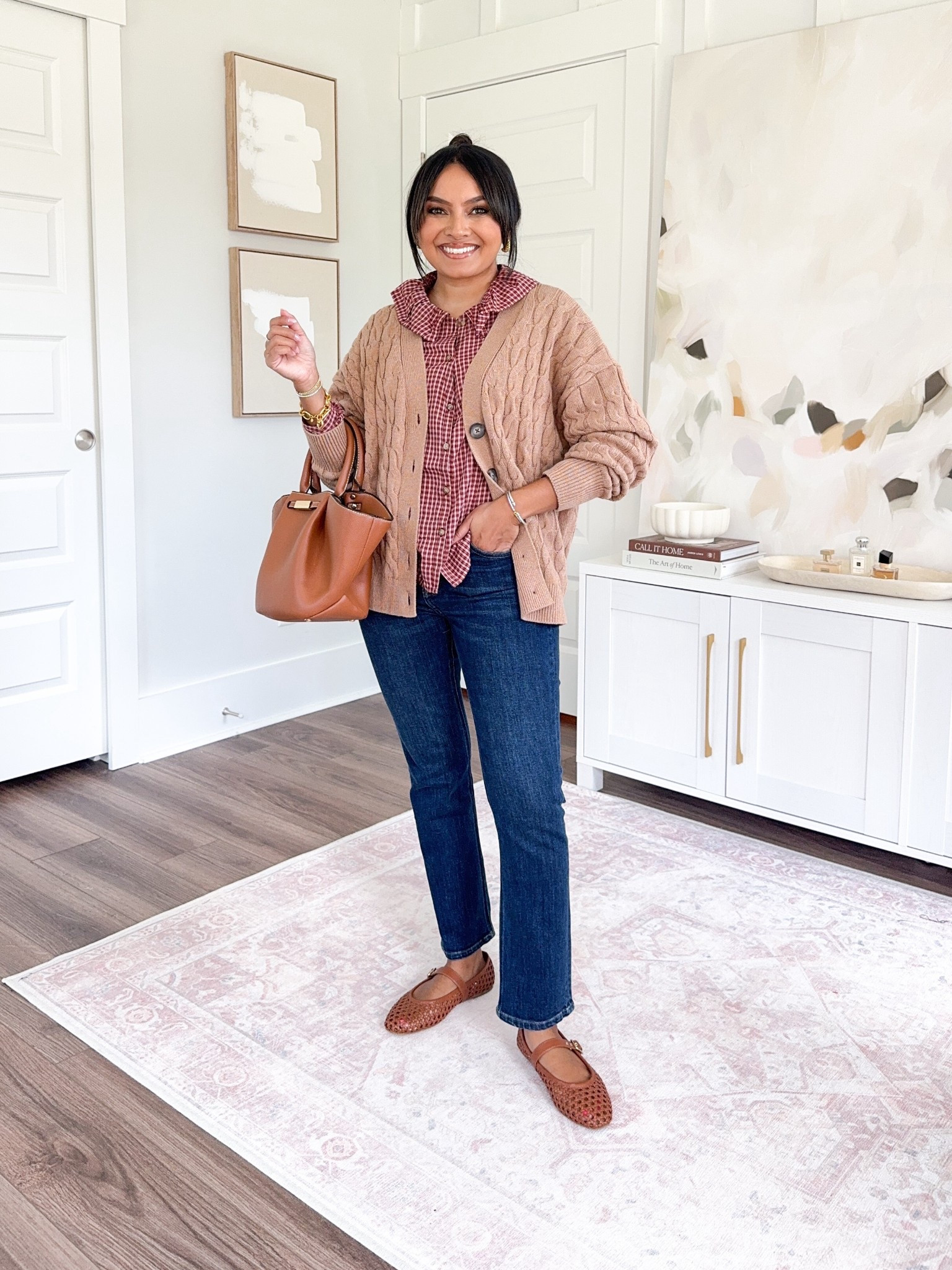 Teacher & Office Casual Outfits 
Camel cardigan size xs petite TTS
Pink plaid button down size xs petite TTS (more orange in person)
Jeans size 26, 26” inseam TTS
Brown flats - old, similar linked 


#LTKSaleAlert #LTKWorkwear #LTKPetite