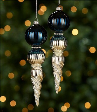 Blue Christmas Collection Oversized Ombre Glass Finial Ornament, Set of 2 | Dillard's